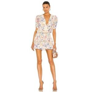 Amanda‎ Uprichard Anthropologie Floral Mini Dress Smocked Waist Ruffle Party M